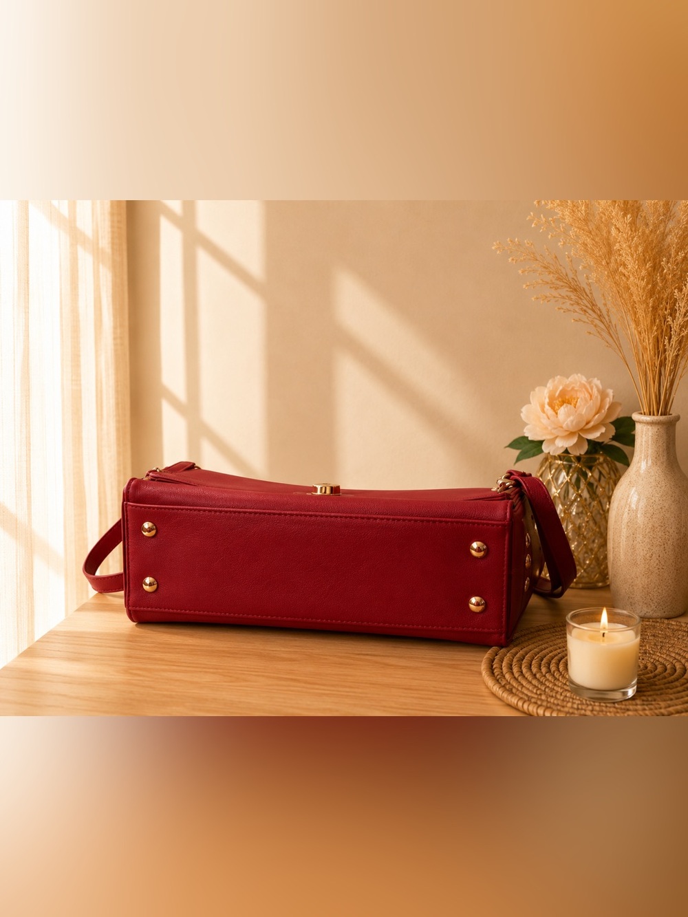 Emma Fox Burgundy Leather Shoulder Bag with Gold Accent - Picture 4 of 10